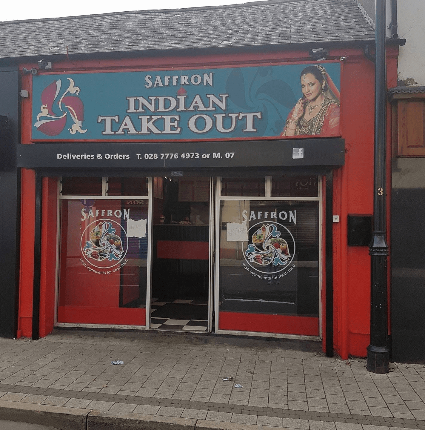 The Saffron Indian Takeaway shopfront on Irish Green Street in Limavady